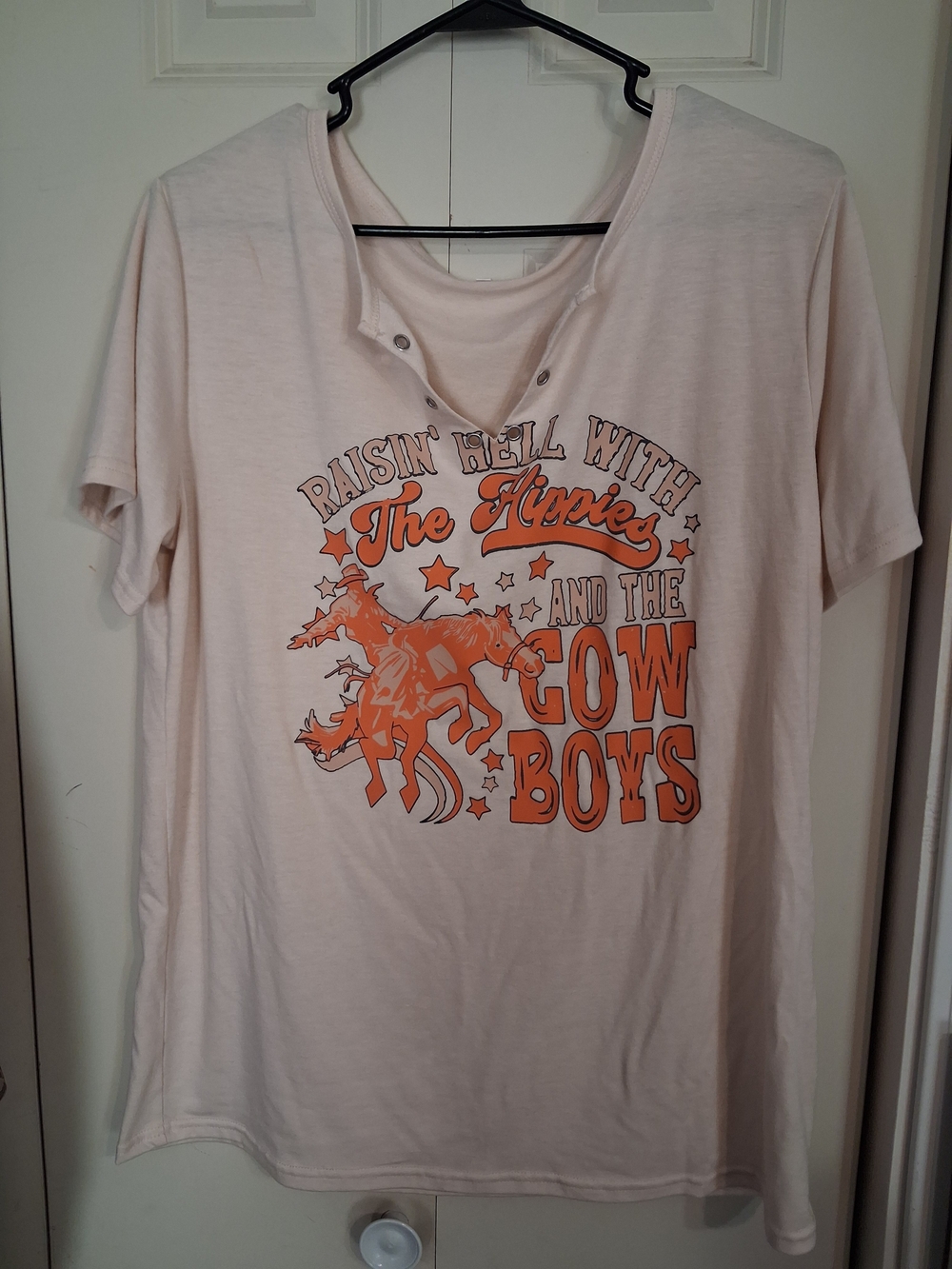 Source Unknown Light Pink Graphic Tee with Orange Cowboy Print